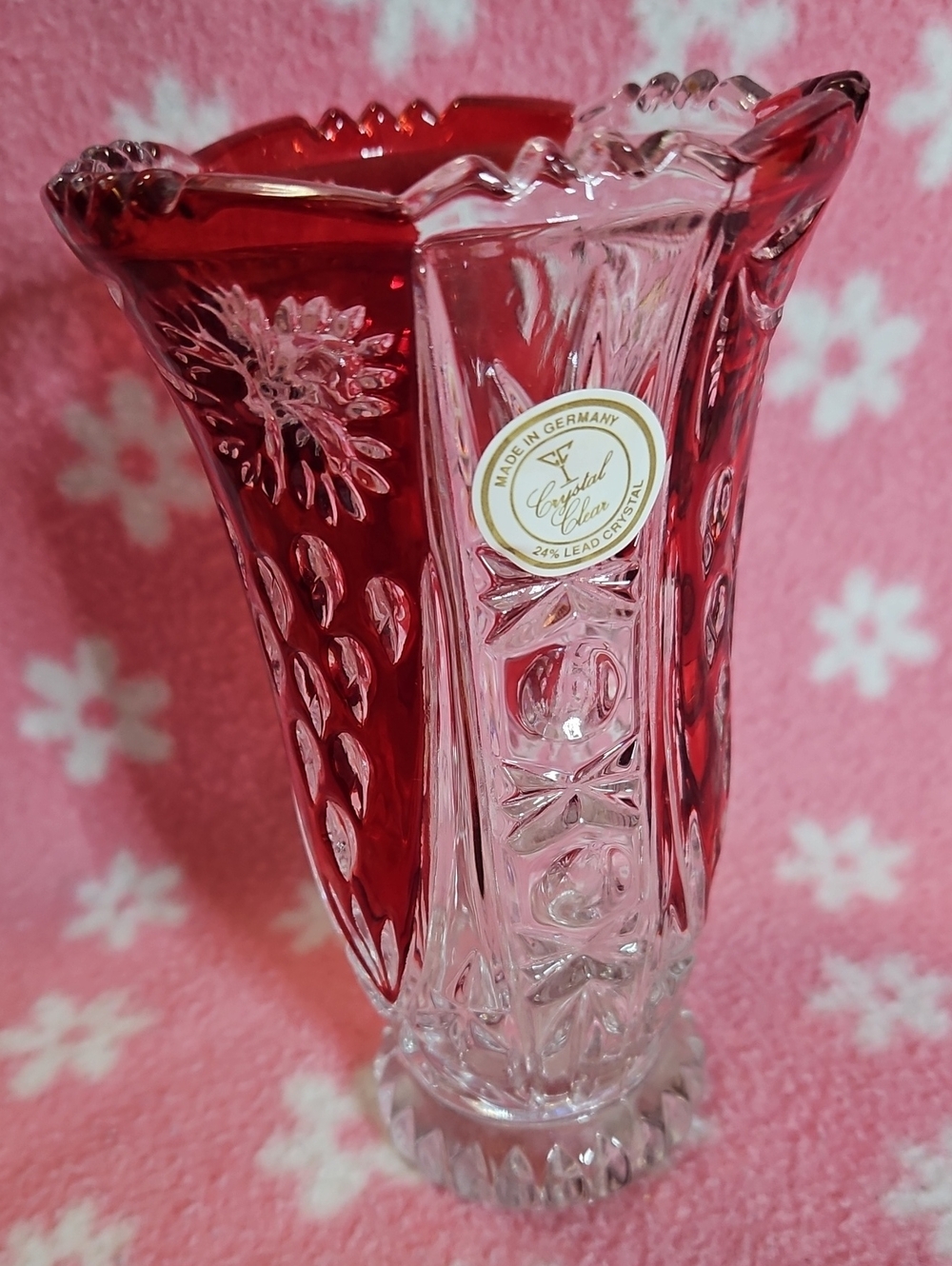 Asti 6" Red and Clear Cut Crystal Vase by Anna Hutte